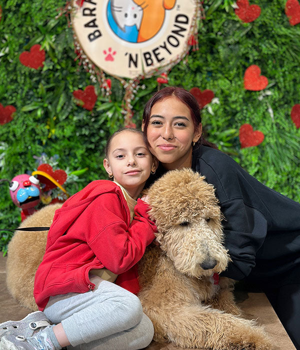 dog photo with mom and sister